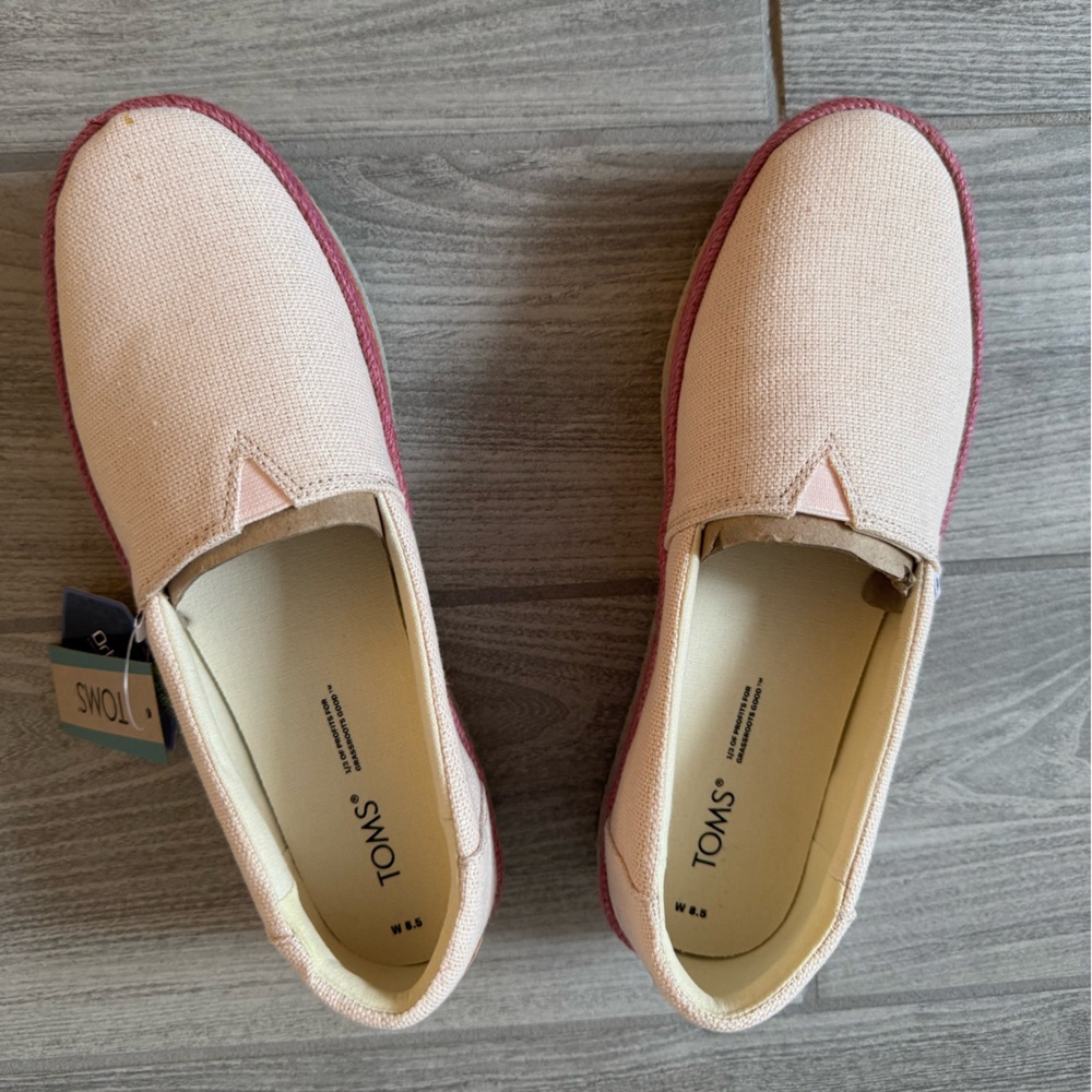 TOMS Womens Valencia Plaform Espadrille - Dusty Peach Metallic Linen